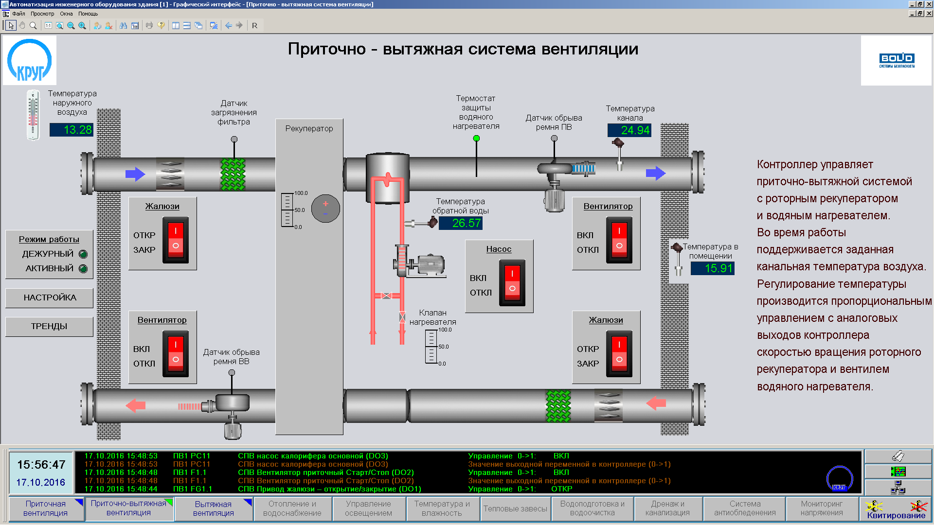 Дипломная работа: Проект системы автоматического управления приточно-вытяжной вентиляционной установкой