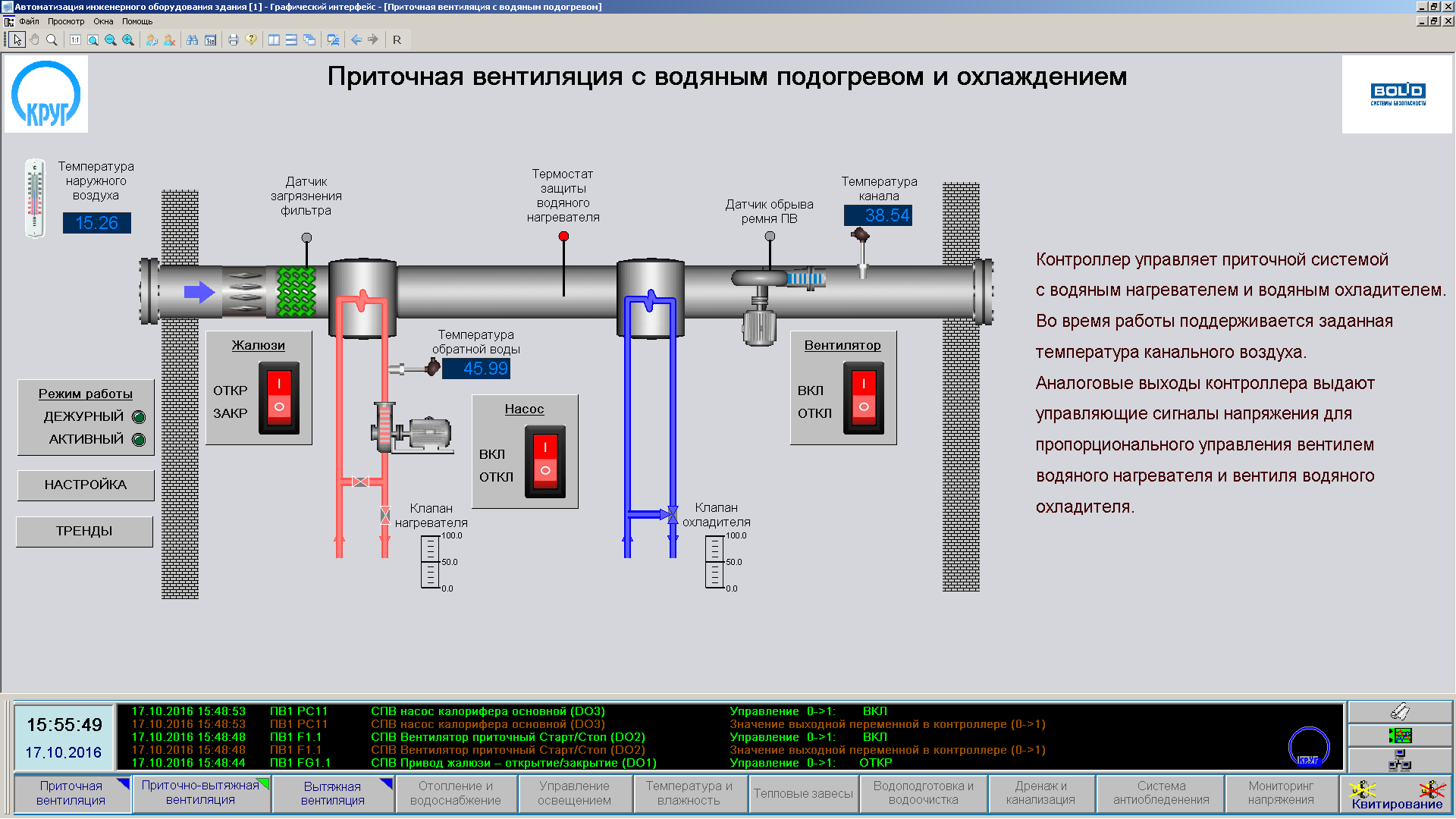 Дипломная работа: Проект системы автоматического управления приточно-вытяжной вентиляционной установкой